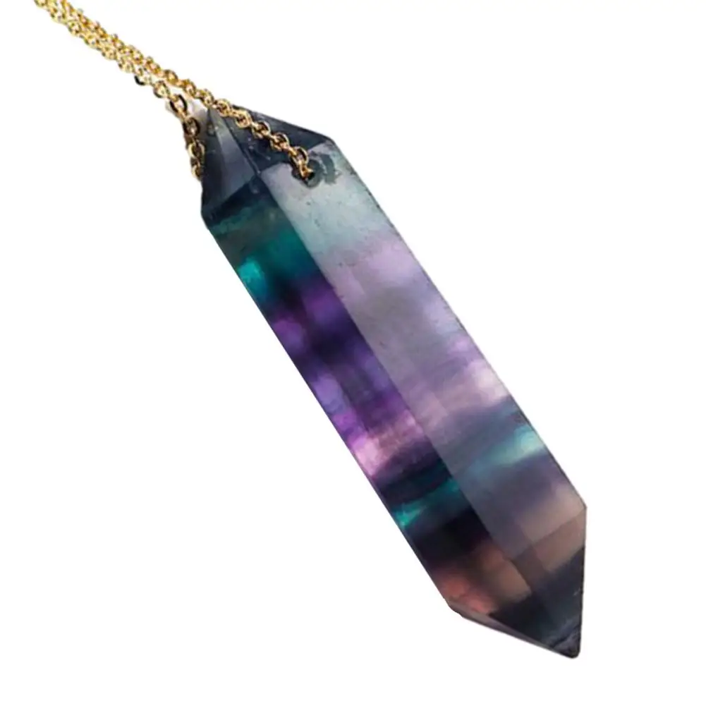 

Rainbow Fluorite Crystals Natural Hexagonal Fluorite Gemstone Pointed Reiki Chakra Pendant Necklace Decor Healing Purple Gree