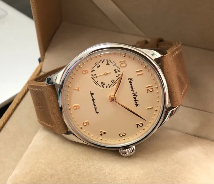 Мужские часы PARNIS с сапфировым стеклом или минеральным 44 мм молочно желтым