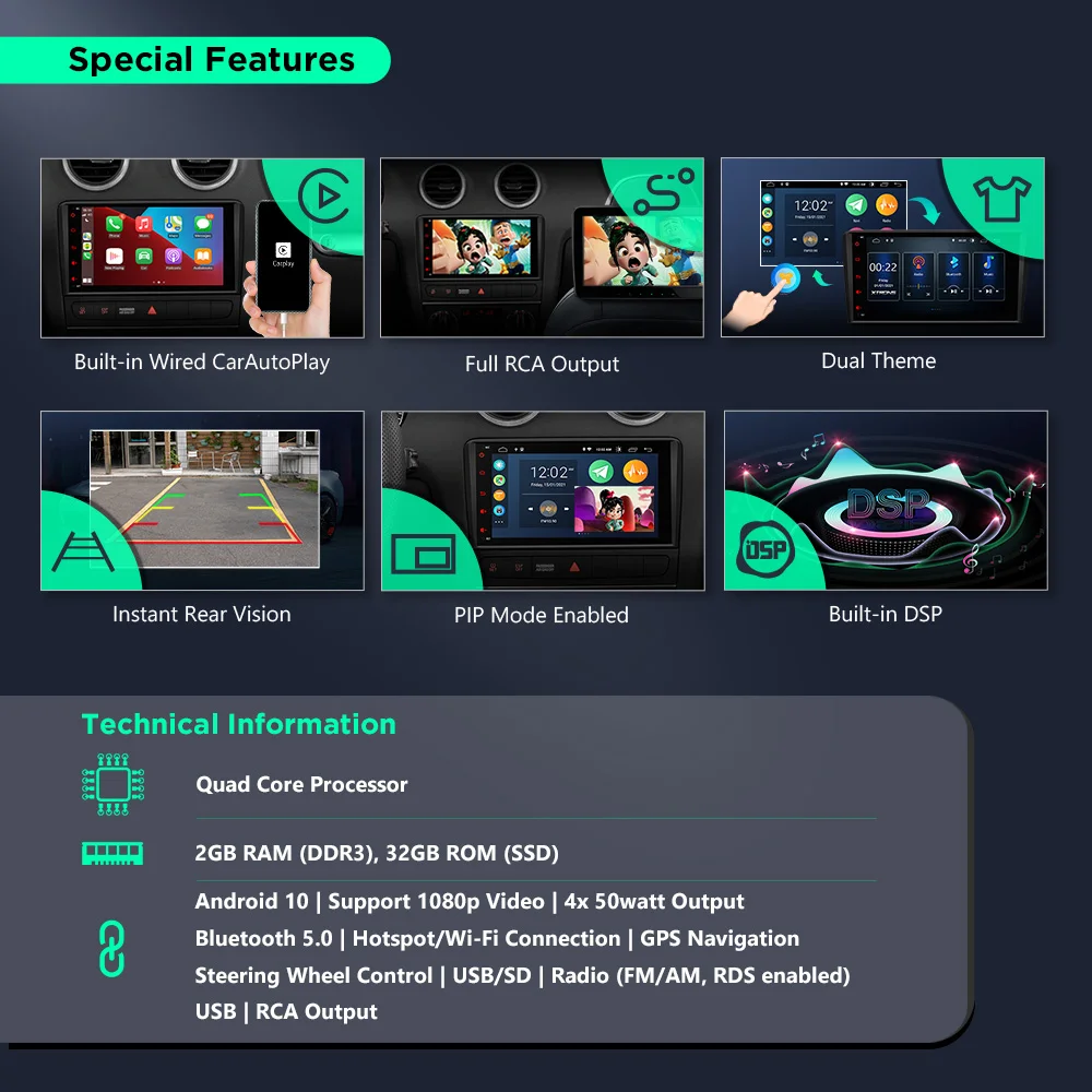 XTRONS 8 ''Android 10 0 автомобильный стерео плеер радио для Audi A3 8P 2003 2009 2010 2011 2012 S3 RS3 Carpaly