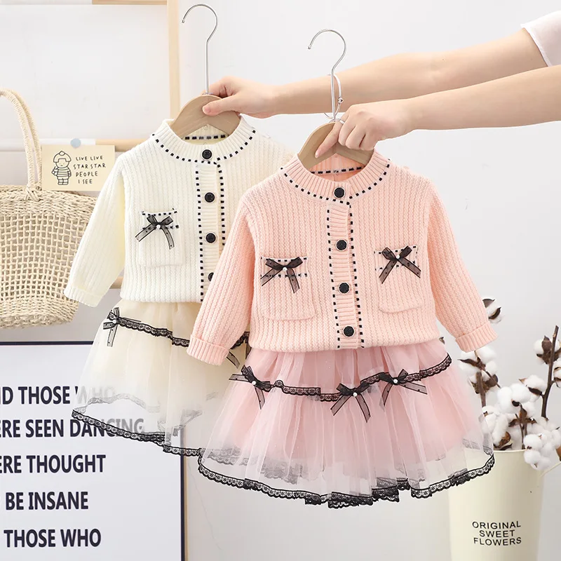 

Girls Cardigan Sweater Mesh Skirt Suit Baby Girl Winter Clothes Autumn Fall Toddler Outfits Baby Sweater Kids Winter Sweaters