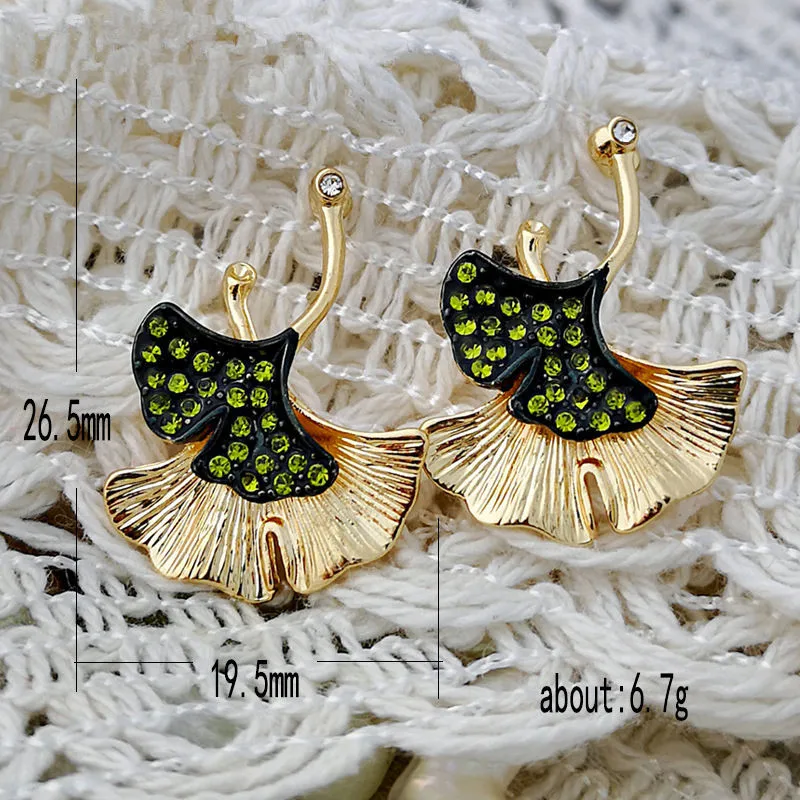 2019 серьги в стиле бохо золотого цвета с зелеными кристаллами гинкго билоба