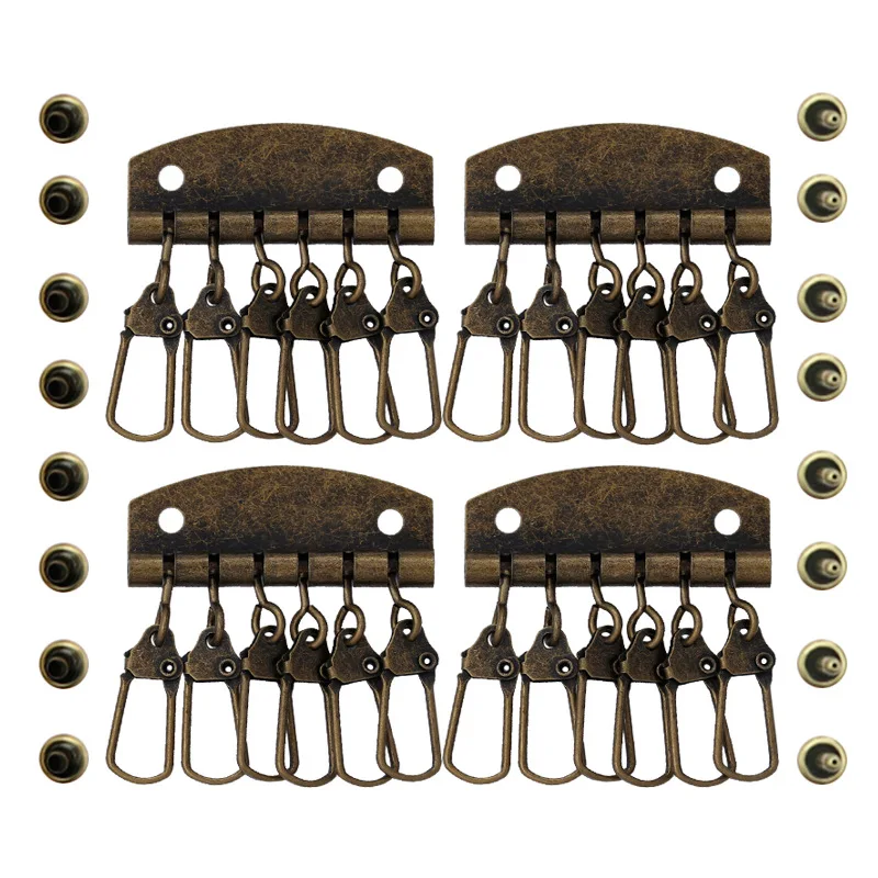 Брелок для ключей крючок медный серебряный зеркальный 4/6 рядов кожаный чистый