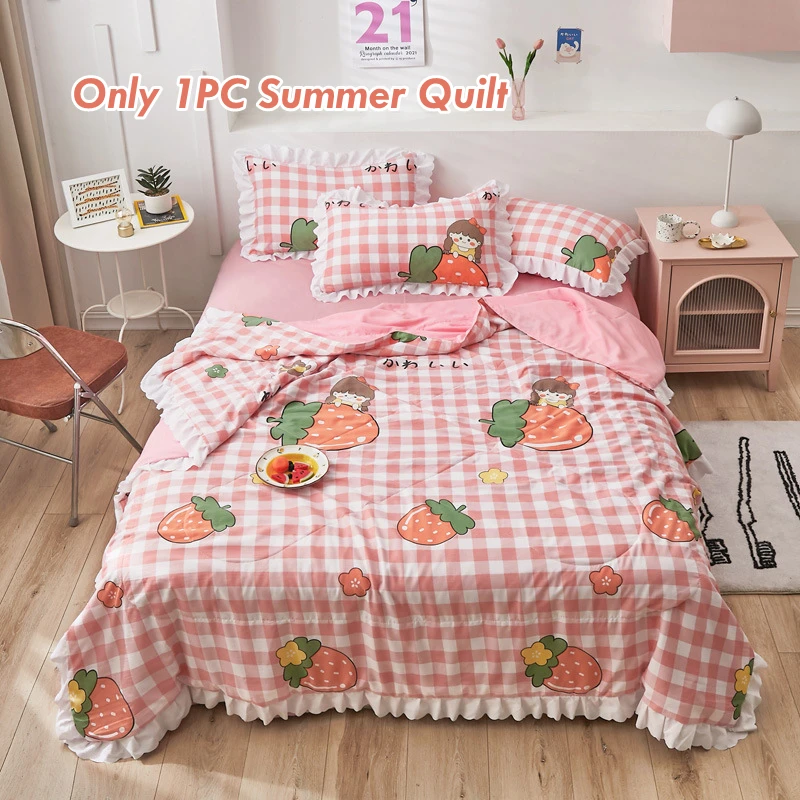 

Постельное белье с клубничным принтом, удобная мягкая стирающаяся хлопковая двойная кровать, стильный кружевной Воздухопроницаемый конди...