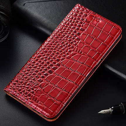 Red Для Moto P40 Чехол Флип из натуральной кожи крокодил узорный Мягкий силиконовый чехол для Motorola Moto One vision Coque - Цвет: Red