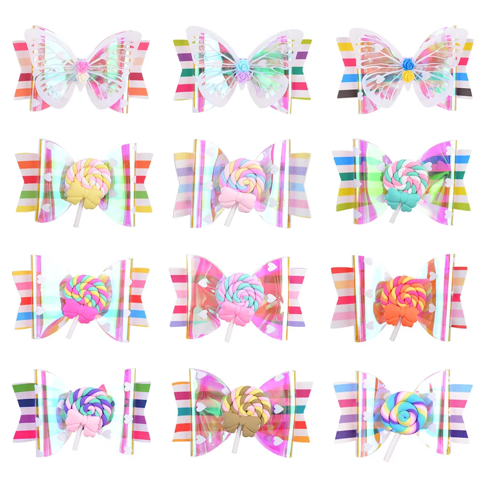 

Children's Kids Hair Clip Bow Hairpins Sweets Pu Gradient Sequins Headdress Buckle for Hair Bows Lollipop Hair Accessories