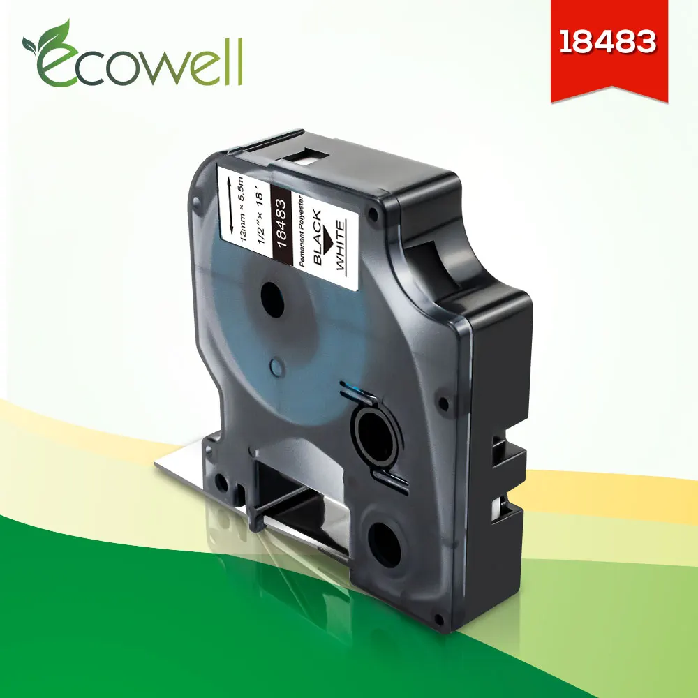 

Ecowell 12 мм постоянная полиэфирная этикетка лента 18483 промышленная этикетка черная на белом для Dymo Rhino 4200 5000 6000 этикетка производитель