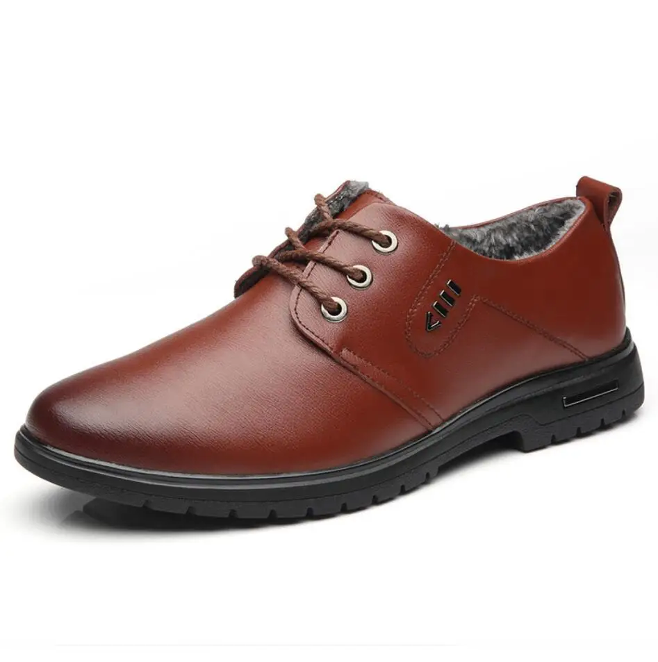 Мужские кожаные ботинки-оксфорды повседневные теплые классические ботинки с