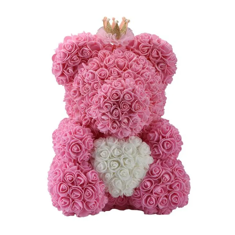 Pink Горячая 40 см медведь розы, искусственные цветы Корона Тедди дома Свадьба фестиваль DIY дешевые украшение для свадьбы подарок - Цвет: Pink