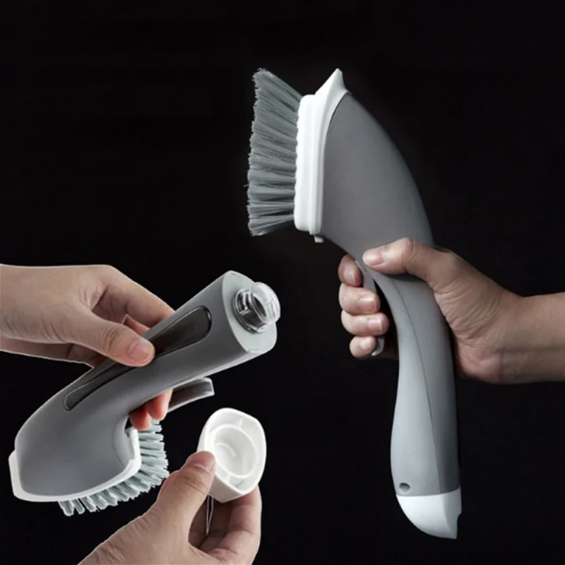 

Handheld Cleaning Brush With Refill Liquid Soap Dispenser Kitchen Wash Pot Dish Bowl Brush Household Stove Cleaning Brush