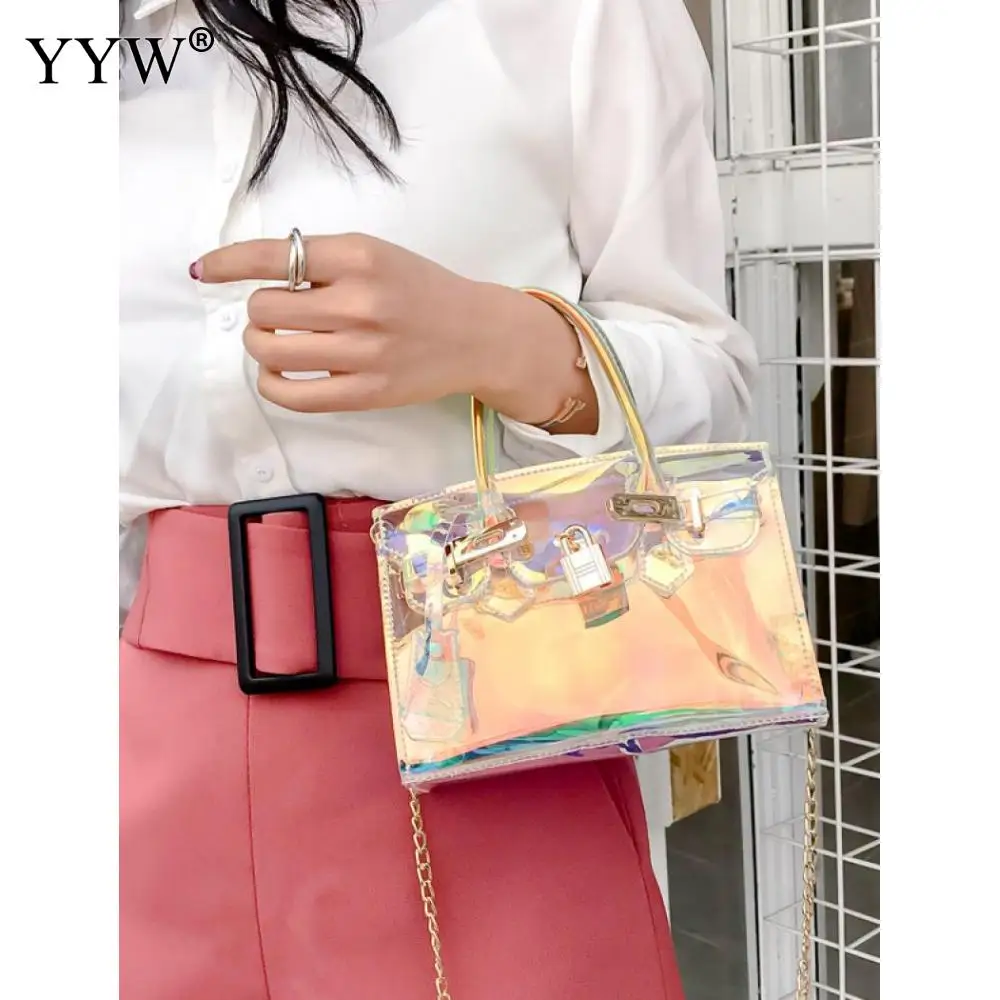 

PVC Laser Color Handbags Shopping Shoulder Bags Top-handle Shape 2021 Trend Hand Bag Tote Female Handbag Street Style mochila