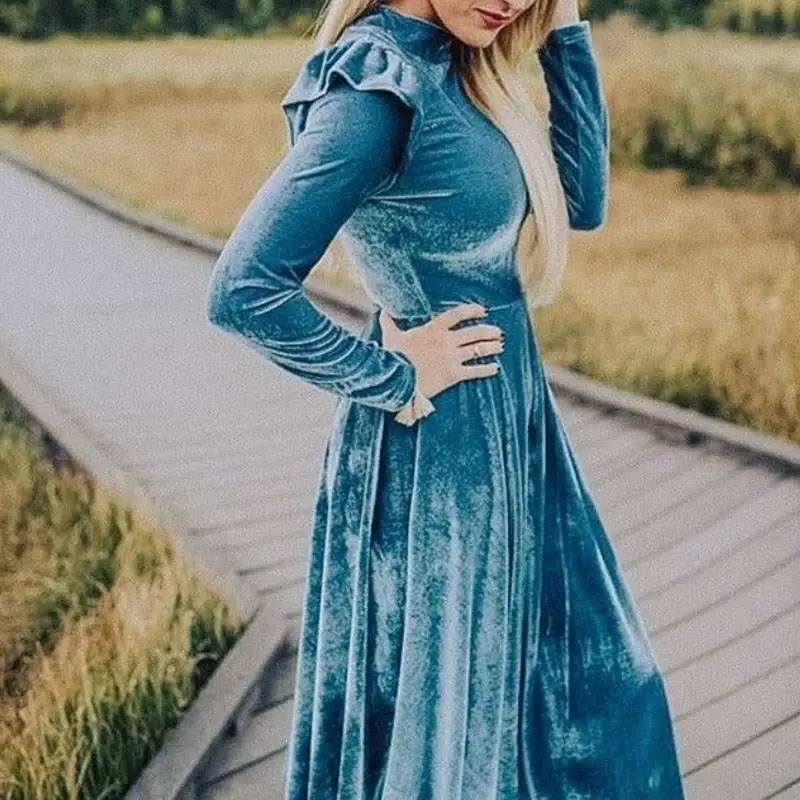 Женское осенне зимнее теплое вельветовое платье женское трапециевидной формы с