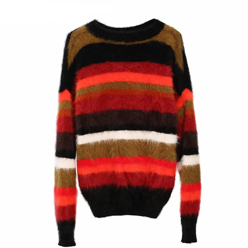 BAHTLEE Autumn Winter Women's Angora Rabbit Pullovers Knitting Sweater O-NECK Keep Warm Loosefir Rainbow | Женская одежда