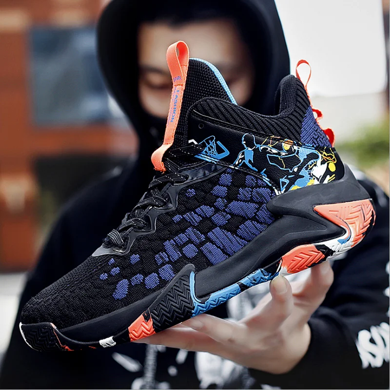 

Fall New Men's High-top Sneakers Lightweight Breathable Lace-up Running Shoes Outdoor Non-slip Shock Absorption Basketball Shoes