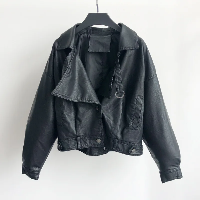 Женская короткая мотоциклетная куртка из искусственной кожи, приталенная куртка из искусственной кожи с высокой талией, свободная модная к... от AliExpress RU&CIS NEW