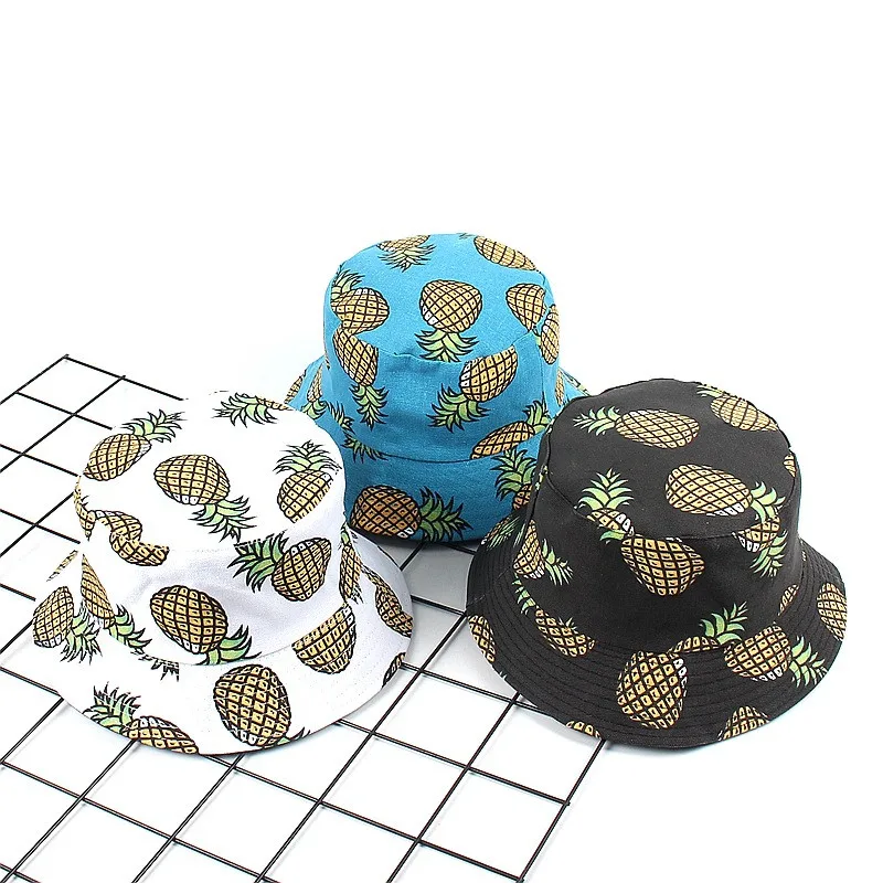 Sombreros de pescador con estampado de pi&ntilde;a blanca para mujer, gorros de pescador con estampado de pi&ntilde;a blanca, a la moda, de algod&oacute;n-1