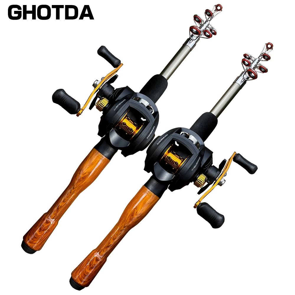 GHOTDA Carbon Fiber Spinning Casting Lure Fishing Rod With HIgh Quality Fishing Reel Fishing Tackle Set De Pesca1.3/1.6/1.8m