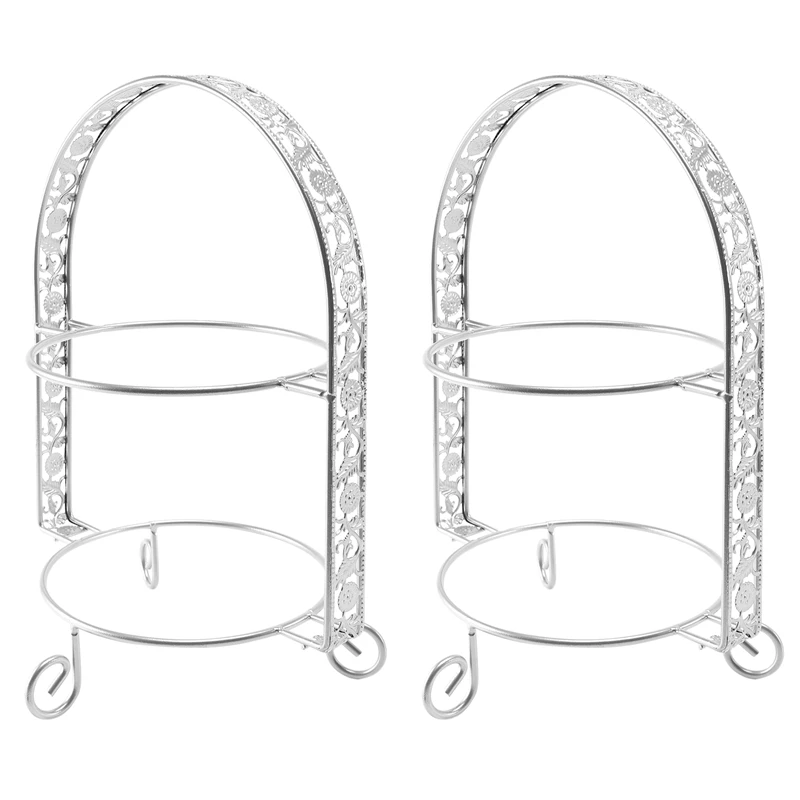 

2X Metal Cake Stand Double-Layer Arch-Shaped Golden Fruit Dessert Rack Wedding Birthday Party Decoration Stand Silver