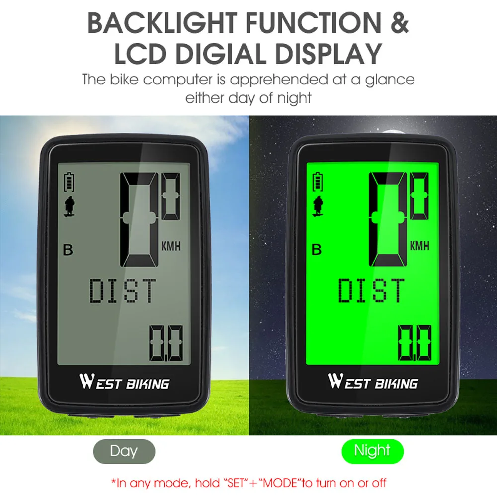 

Cycling Bike Wireless Computer Wired Speedometer Odometer Waterproof LCD Backlight Riding MTB Bicycle Stopwatch