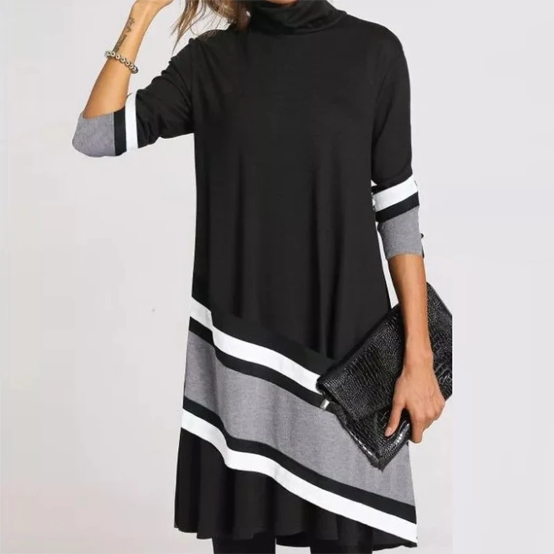 Женское теплое платье-водолазка с винтажным принтом лица элегантное лоскутное