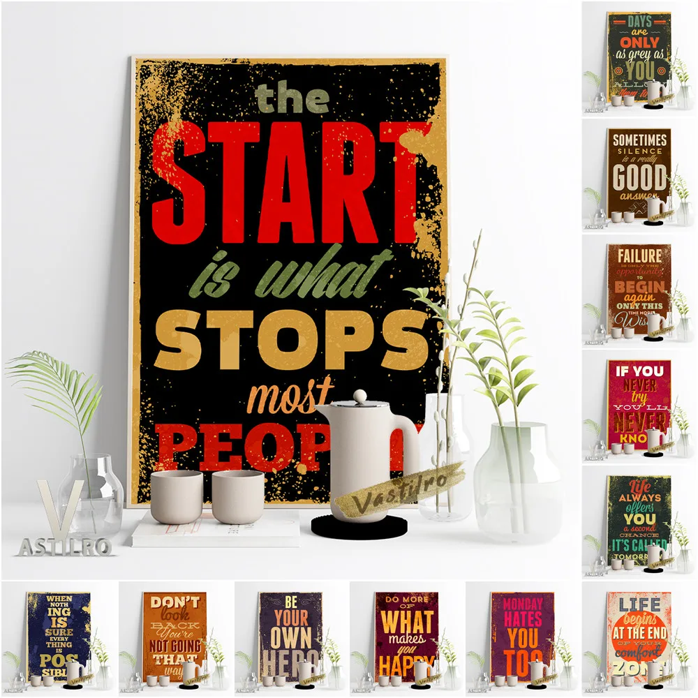 

English Quotes Vintage Poster Inspirational Phrases Canvas Painting Positive Energy Art Prints Wall Stickers Office Home Decor