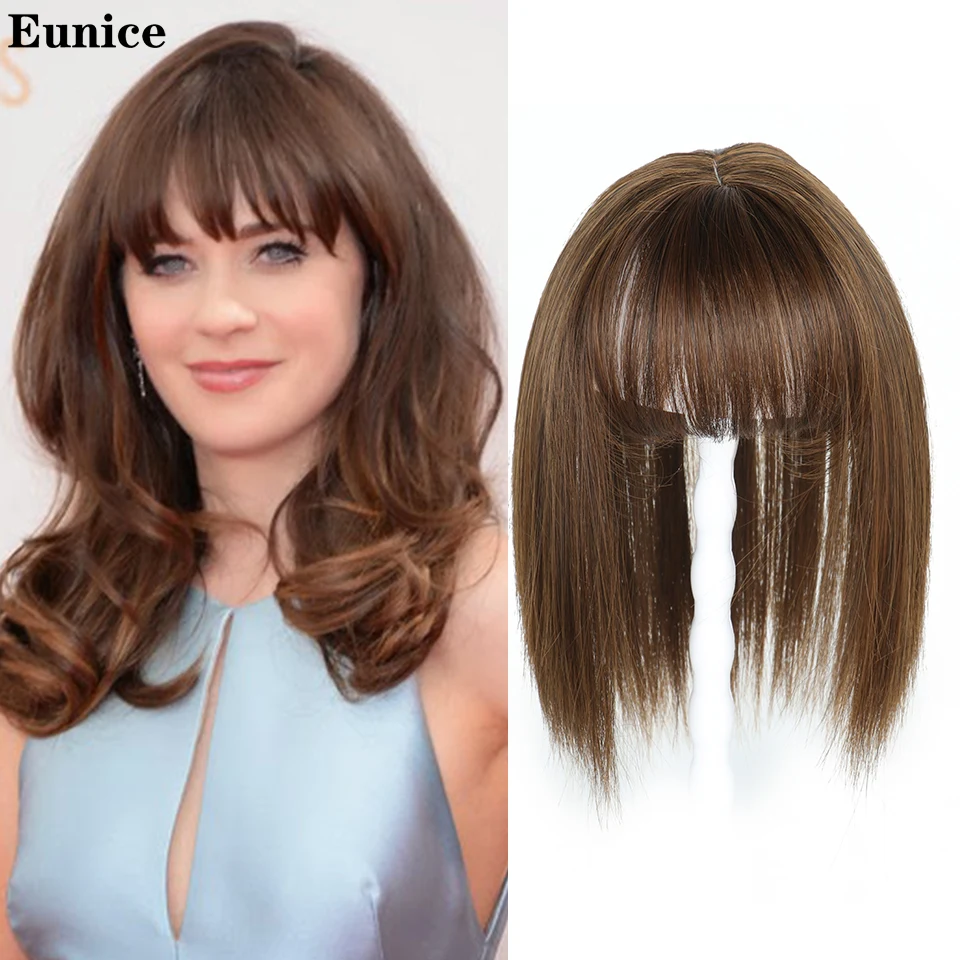 Синтетические волосы на клипсе имитация челок для наращивания черные коричневые