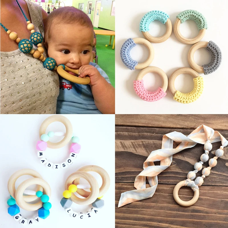 

5pcs 70mm Baby Wooden Teething Rings Necklace Bracelet DIY Crafts Natural New Dropship