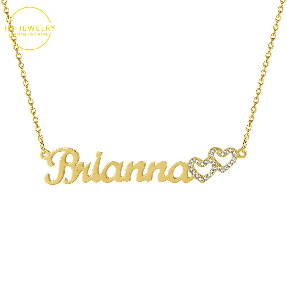

Personalized Name Iced out Heart Necklace For Women Custom Nameplate Name Pendant Stainless Steel Chain Jewelry Christmas Gifts