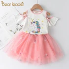 Футболка и юбка для девочки Bear Leader, летний модный комплект из 2 предметов, стильная футболка с рисунком кролика + розовая юбка, 2019