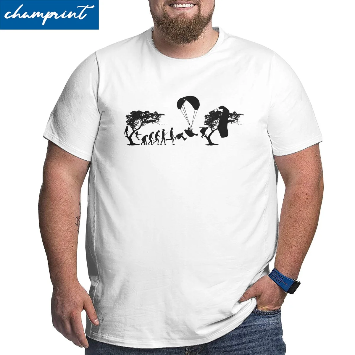 

Футболка мужская с круглым вырезом, потрясающая тенниска с эволюцией параплана, одежда с коротким рукавом для высоких мужчин, большие разме...