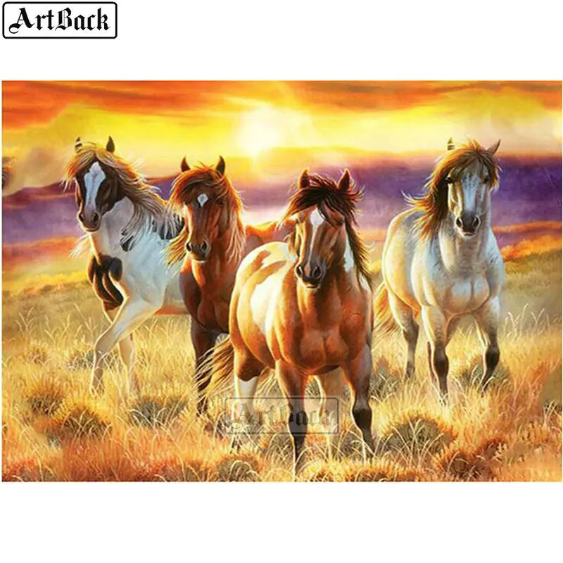 Картина из квадратных страз ARTBACK 5d четыре лошади | Дом и сад