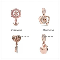 925 sterling silver baeds rose openwork heart two feathers dreamcatcher charm fit pan bracelet necklace jewelry