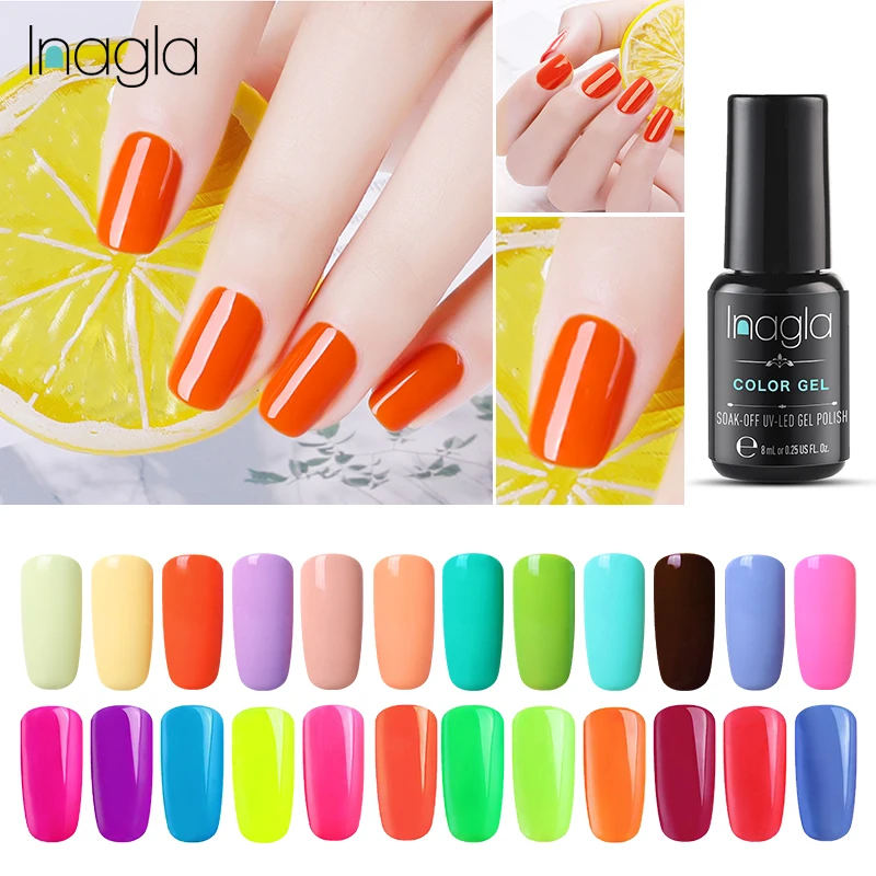 Inagla 8 мл флуоресцентный цветной лак для ногтей УФ светодиодный отмачиваемый