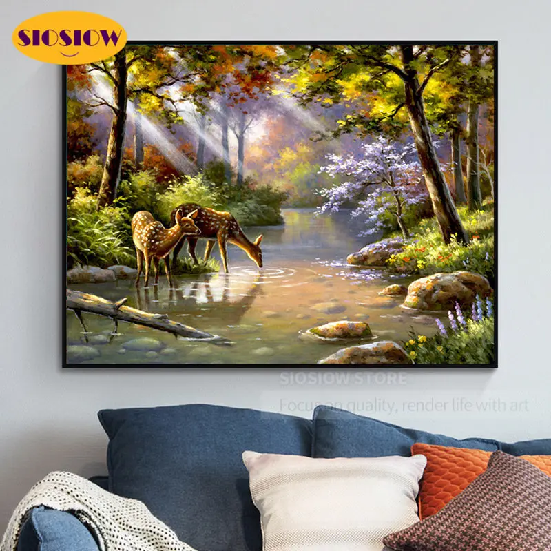 Алмазная 5d картина сделай сам пейзаж оленя с озерами полноразмерная Мозаика из