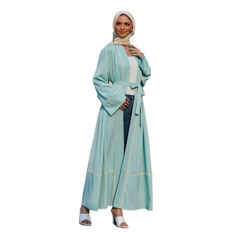 

Женское скромное платье Eid Рамадан, Дубай, индейка, мусульманская Мода, новое однотонное платье с длинным рукавом, женский элегантный кардиг...
