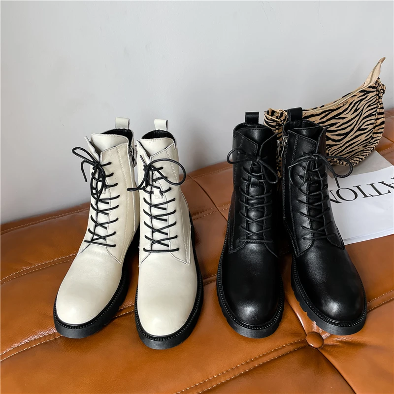 

Boots Women 2021 New Winter Street Style Women ANKLE Motorcycle Boots Genuine Leather Non-slip Shoes Warm Boots
