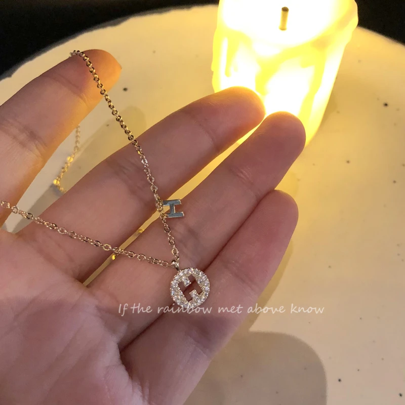 

KPOP Trendy Dainty Letter Necklace For Women Korean Style Fashion Jewelry 2021 Copper metal Cubic Zirconia H Pendant Chokers