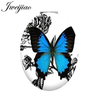 youhaken blue butterfly oval 1x2x makeup magnifying mirrors mini insect beauty purse health mirror leahter for girls party b137