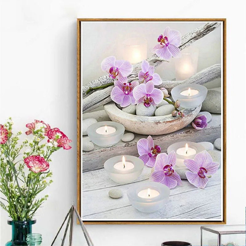 

Набор для алмазной вышивки «Орхидея, камень и свеча», DW181