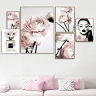 Настенная Картина на холсте с розовыми цветами, модные женские Парижские парфюмы, скандинавские плакаты и принты, настенные картины для декора гостиной