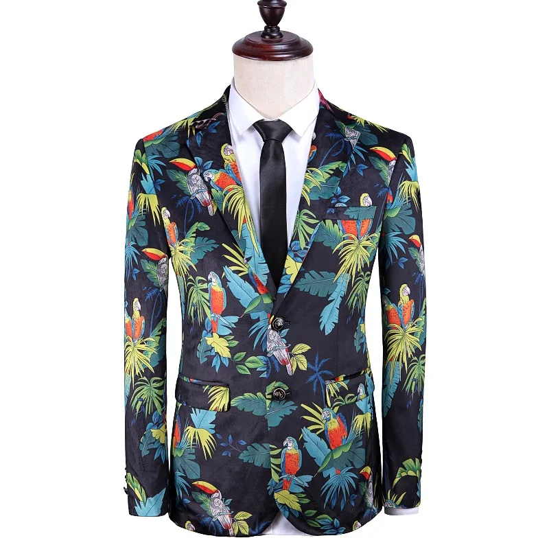 

Velvet Blazer For Men 2019 Autumn Animal Floral Pattern Mens Prom Blazer Jacket Terno Slim Fit Masculino Male 5XL Blazers Q741