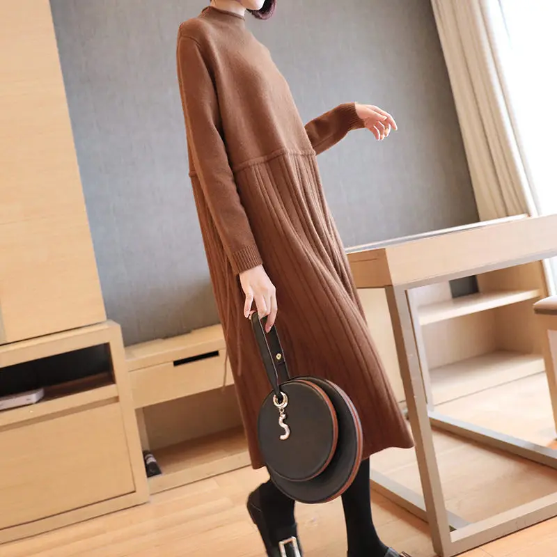 

Autumn and Winter Sweater Dress 2019 New Women Korean Loose Woolen Knitwear Casual Basic Knit Bottom Peated Dresses Robes f2486