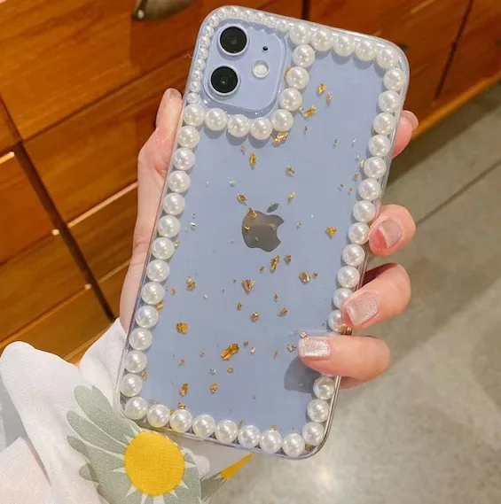 Блестящий чехол из прозрачной жемчужной золотой фольги для телефона iPhone 11 Pro X XR XS