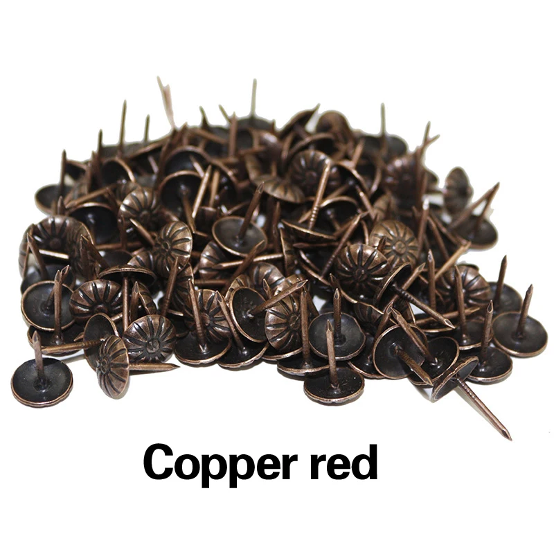 Copper red 50 шт. бронзовые тактики, антикварные декоративные украшения, Подарочный чехол для вина, коробка, дверной гвоздь для крепежа, фурнитура для дивана, декоративная прихватка - Цвет: Copper red