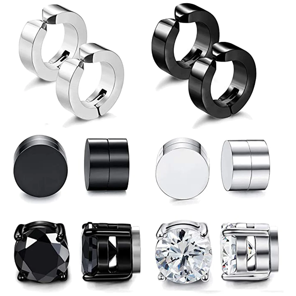 

Набор серег-гвоздиков Huggie из нержавеющей стали для мужчин и женщин, 6 пар, магнитные серьги-клипсы без проколов