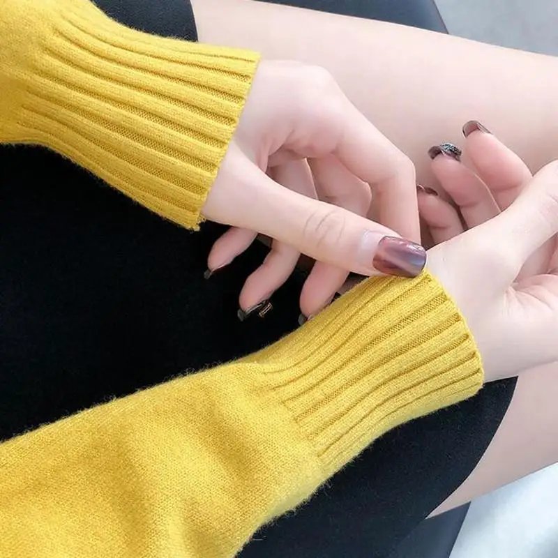 

2019 Fashion Spring Autumn Ladies Full Sleeve Women Knitting Sweaters Solid Turtleneck Jumper Slim Ruched Knitted Pullovers N02