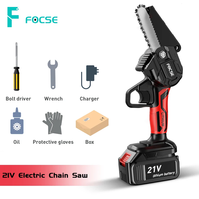 4 Inch 21V Mini Electric Cordless Chain Saw Woodworking Pruning Lumbering Cutting Garden Tools Power Tools Replaceable battery