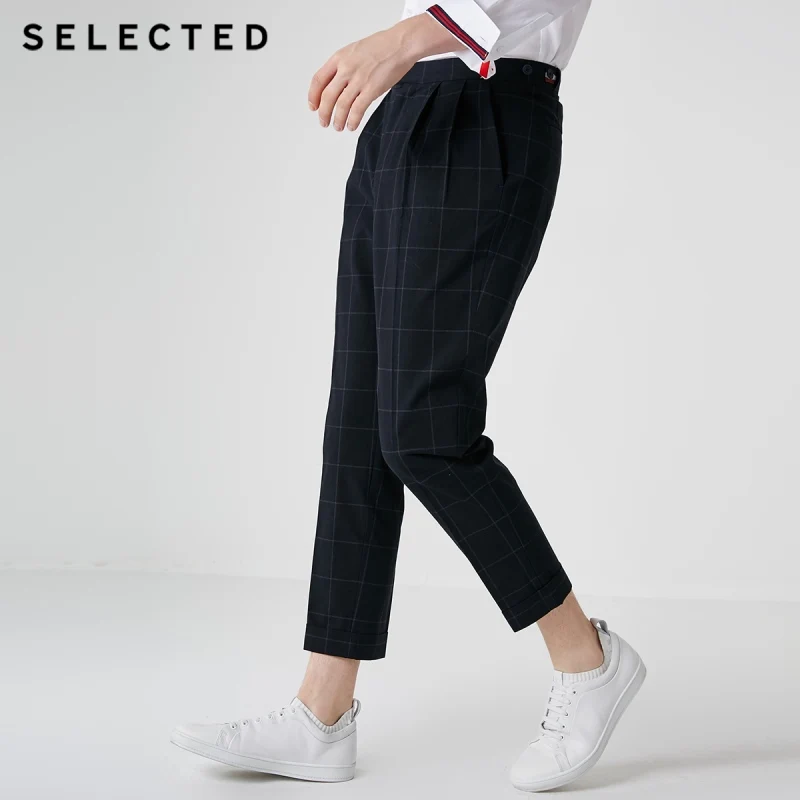 Мужские брюки в клетку из хлопка прямого кроя слегка тянущиеся S |