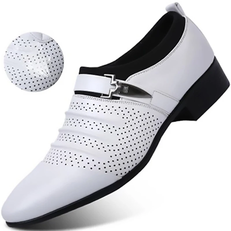 Мужские кожаные туфли с острым носком парадные без застежки сандалии вырезами