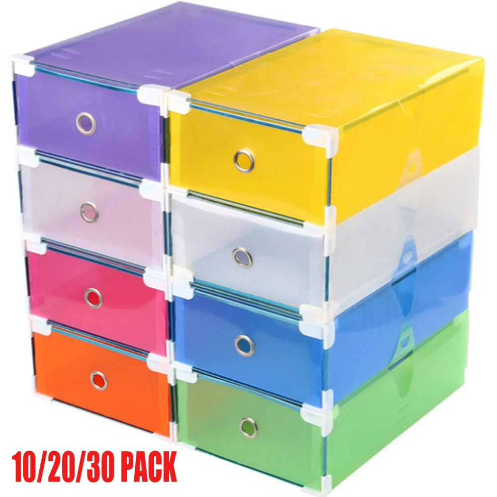 

10PCS Crate Storage Clear Drawer Shoe Boxes Stackable Foldable Shoes Case Home Wardrobe Thicken Shoebox Size 31*20*11 (