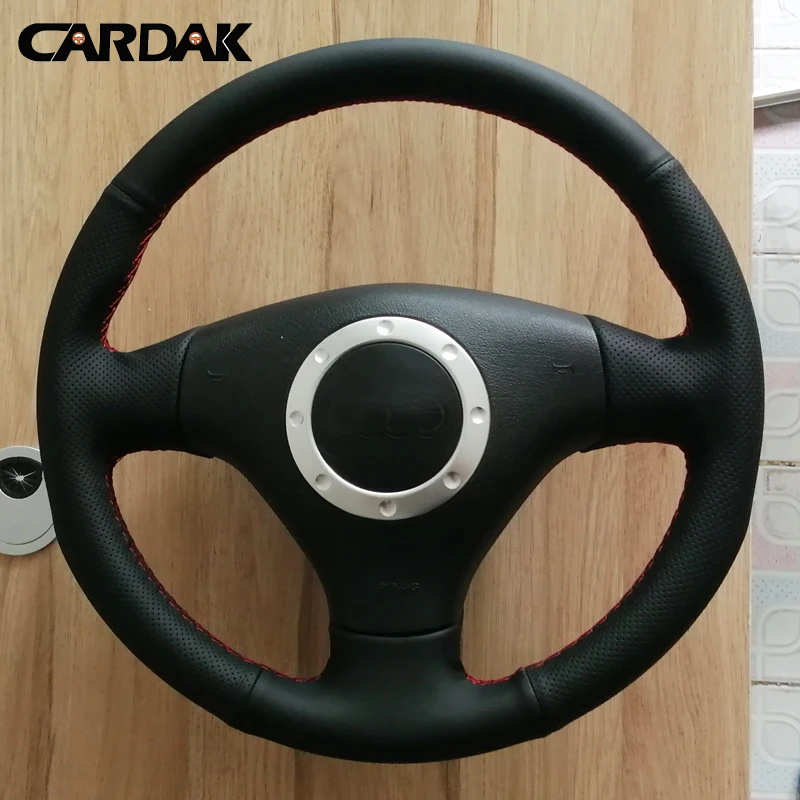 CARDAK Black Artificial Leather Car Steering Wheel Cover for Audi A4 B6 2002 A3 3-Spoke 2000-2003 Audi TT 1999-2005
